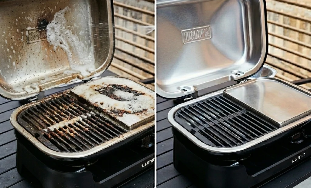 Weber BBQ grill before and after E-Gleam treatment